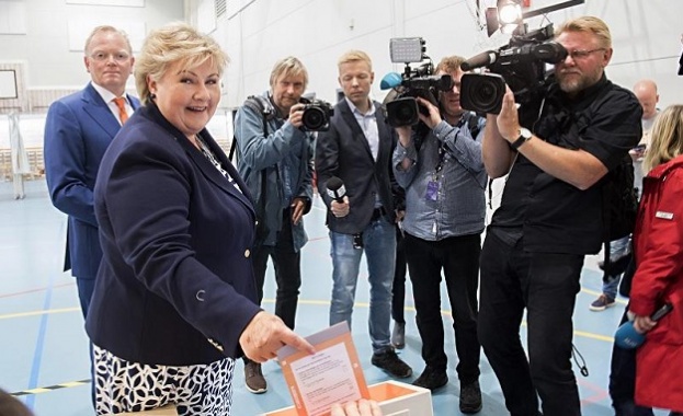 Според първите излезли данни от парламентарните избори в Норвегия десният