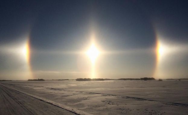 Рядък природен феномен наречен слънчево куче бе заснет в североизточен
