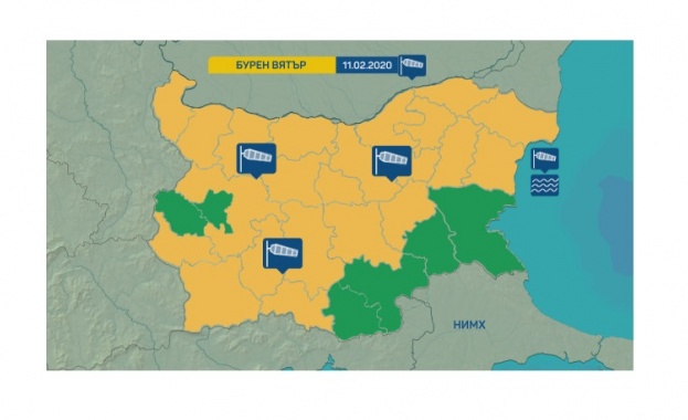 Жълт код за бурен вятър в почти цялата страна е