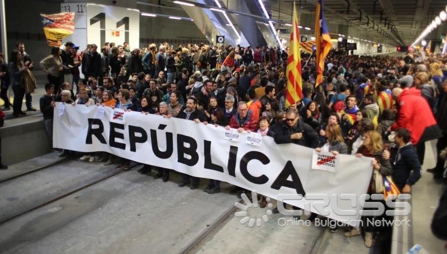 На релсите в Жирона протестиращите поискаха каталунска република