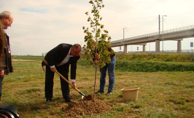 Станишев засади дърво в подножието на "Дунав мост 2"