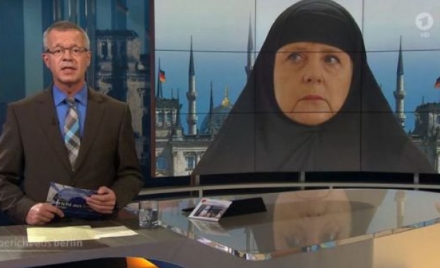 Немската обществена телевизия изобрази Меркел с бурка (видео)