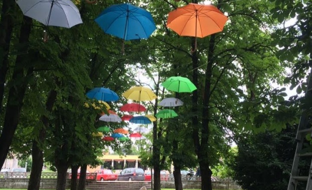 Цветна композиция от чадъри краси Червен бряг