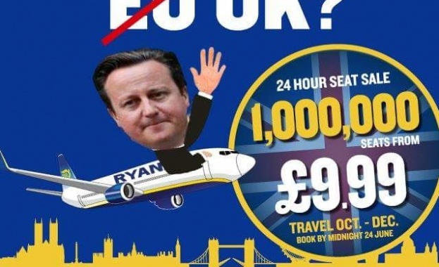 "Ryanair" пуска 1 млн. билета по 10 паунда заради Брекзит
