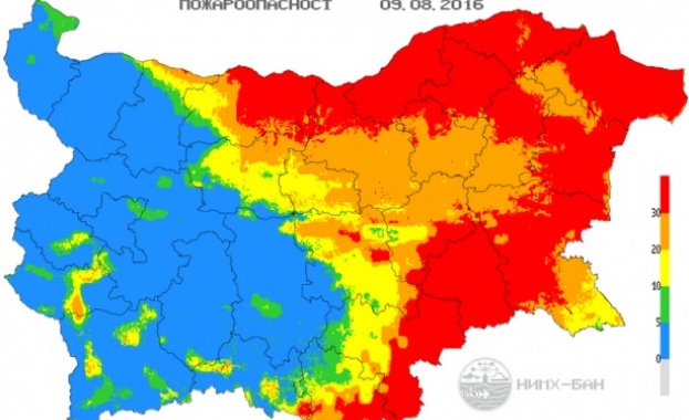 За утре е обявен червен индекс за пожароопасност в 15 области от страната