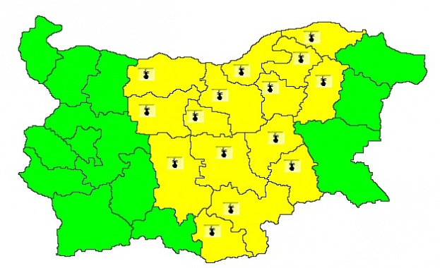 Обявен е жълт код в Централна България 