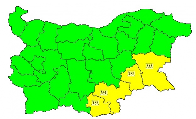 Жълт код за обилни валежи в 4 области