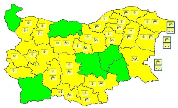 Жълт код в почти цяла България