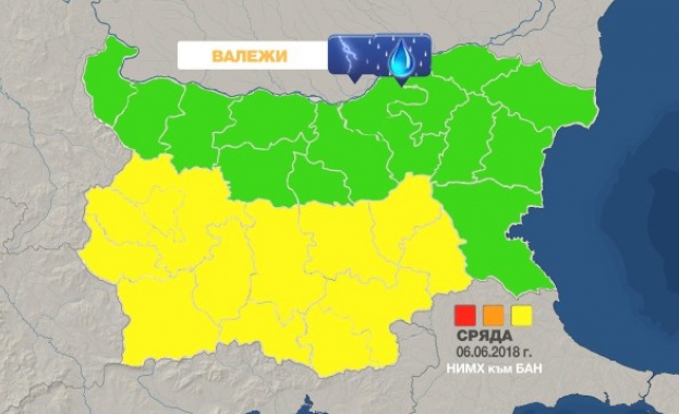 Жълт код за бури и валежи