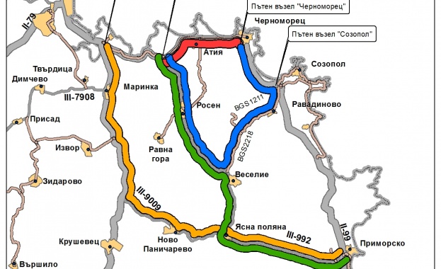 През нощта от 23 юли до 26 юли ще се ограничи движението по път II-99 Бургас - Царево за монтиране на пешеходния надлез при с. Атия