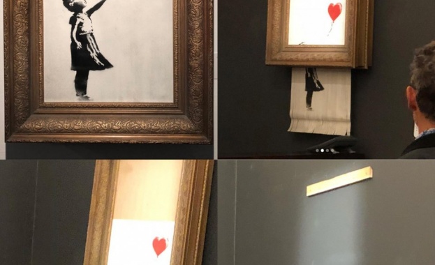 Картина на Банкси се самоунищожи, след като бе продадена на търг 