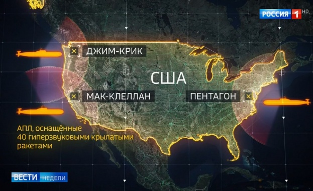 Руската държавна ТВ изброи мишени в САЩ, които Москва може да порази с ядрен удар