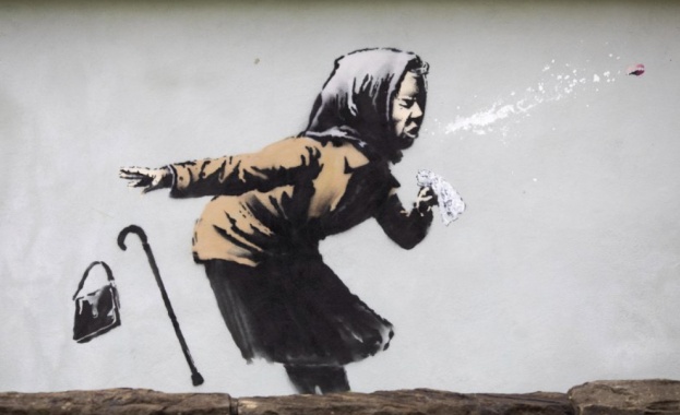 Картина в стила на неуловимия графити художник Банкси се появи