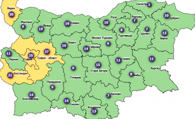 24 области са в зелената зона по разпространение на COVID-19.