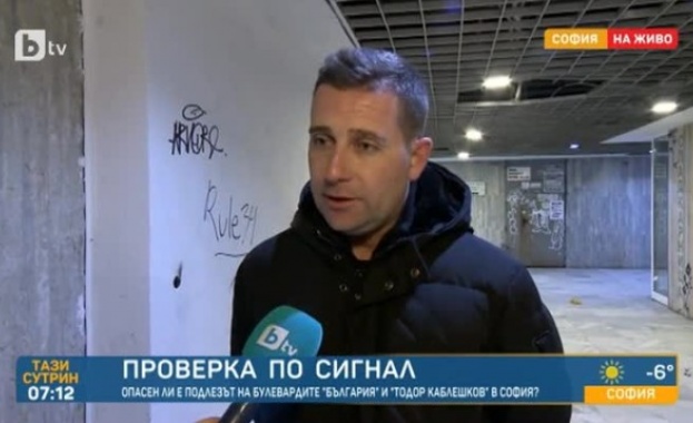 Част от тавана на подлеза на бул България и ул