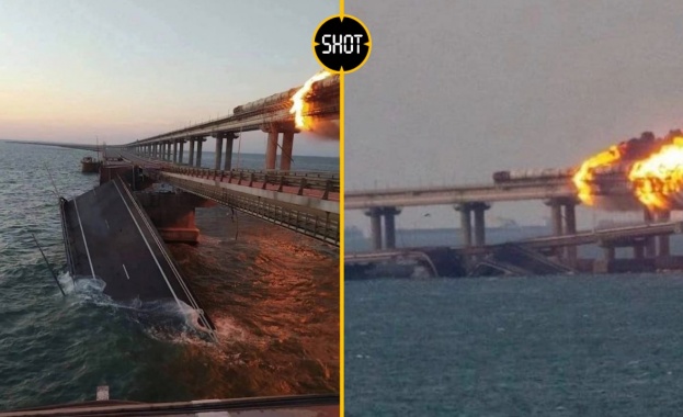 Цистерна с гориво се е запалила на Кримския мост съобщи
