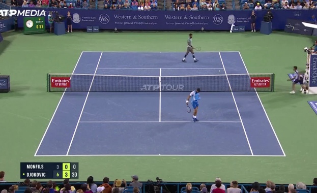 Джокович победи Монфис за 19-ти пореден път и е на 1/4 финал в Синсинати