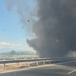 Тир гори на автомагистрала "Тракия", движението в посока Бургас е спряно