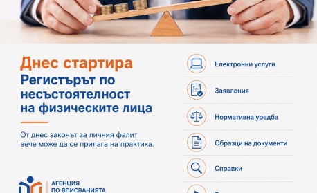 Днес стартира Регистърът по несъстоятелност на физическите лица